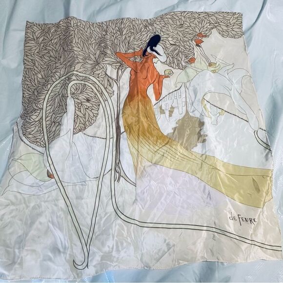 Vintage Art Nouveau Georges De Feure MMA Silk Scarf with Orange and tan Hues - Picture 3 of 8